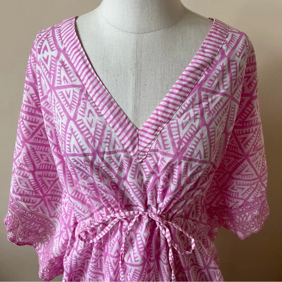 Holicow block print tassel trim caftan beach cover up 17857 - Picture 3 of 8